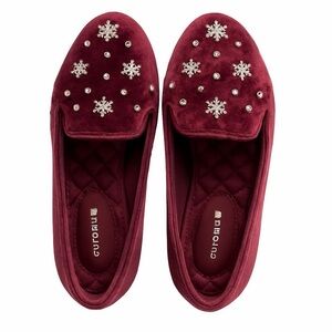 Birdies Burgundy Embellished Slippers Size 5